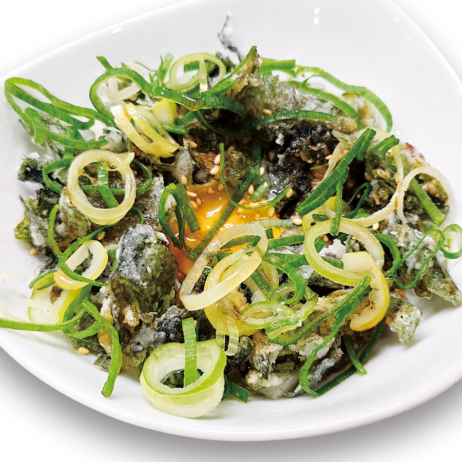 わかめの唐揚げ月見ポン酢